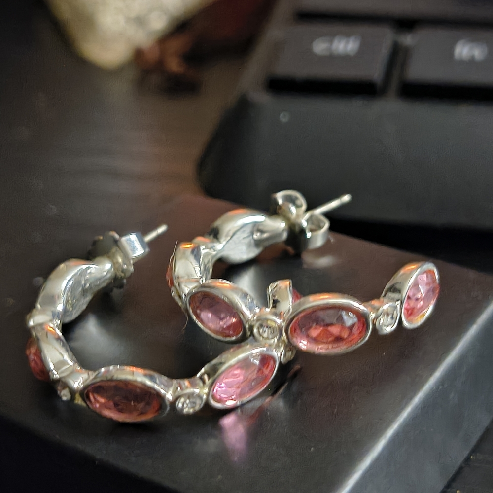 Avon Pink Crystal Hoop Earrings - Women Jewelry